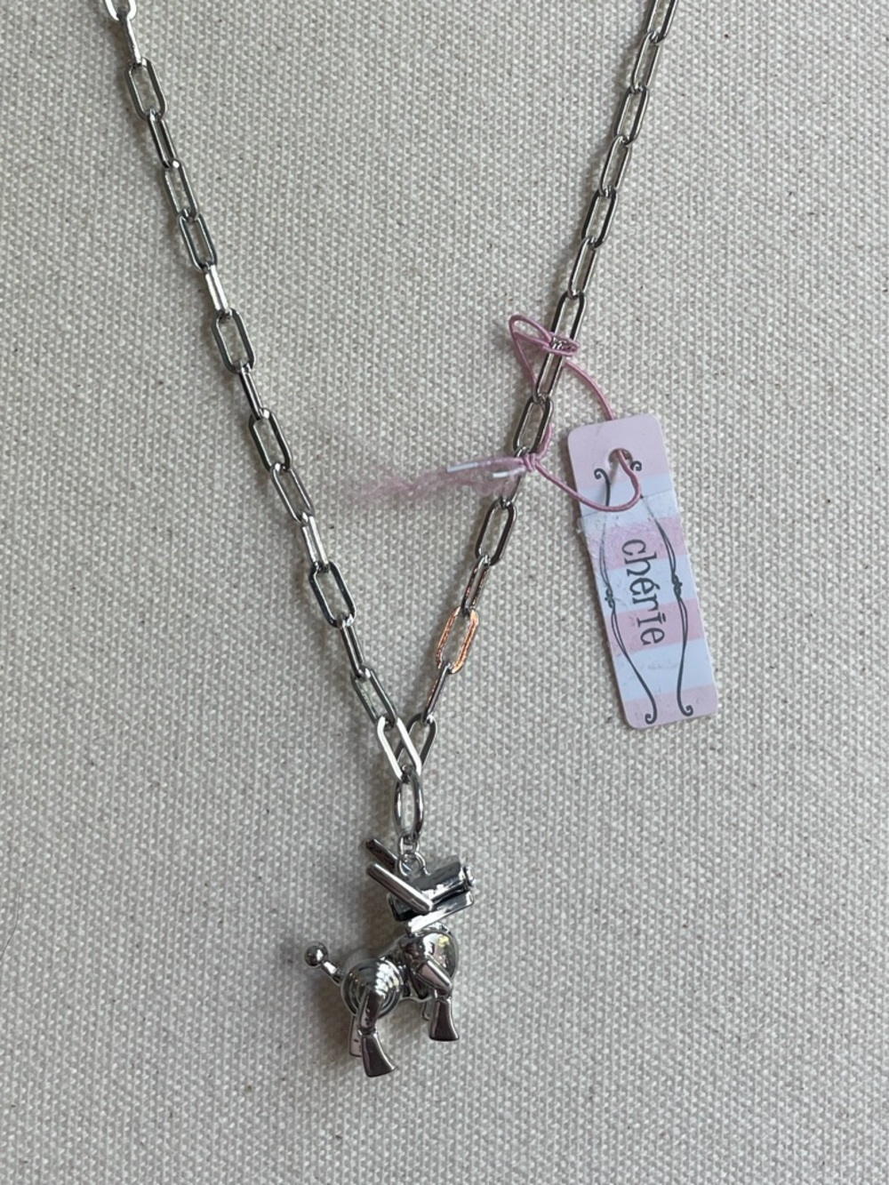 Silver Necklace robotic Dog pendant charm  
with a. zirconia in the nose